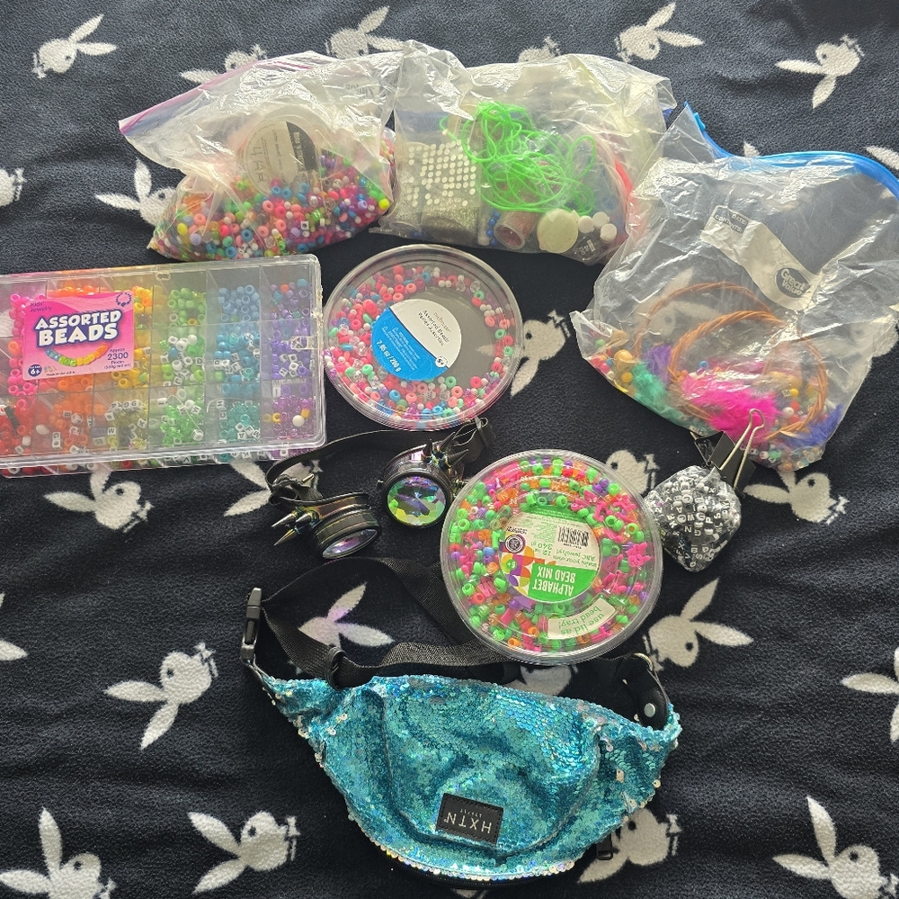Festival Bundle Of Beads, Fanny Pack, Glitter, String.